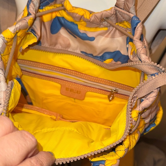 MZ Wallace Quilted Backpack - Yellow, Blue, and Tan camouflage, rare - Picture 9 of 16